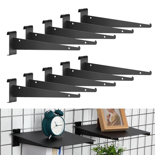 Blulu 10 Pcs 12" Gridwall Knife Shelf Bracket with Lip Metal Wire Gridwall Brackets Hooks Grid Wall Panels Hanger Heavy Duty Shelf Grid Wall Accessories for Home Business Boutique Display (Black) - color: Black