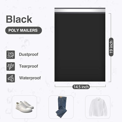 UCGOU 14.5x19 Poly Mailers Black Shipping Bags Large Poly Mailers Shipping Bags for Clothes Self-Sealing Waterproof and Tear Proof 50 Pack - color: Black, size: 14.5x19 50PC