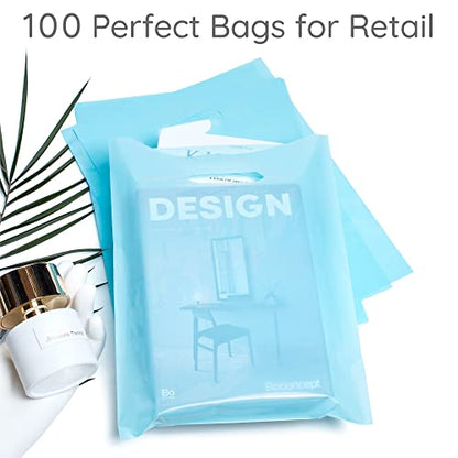 100 Pastel Blue Plastic Bags With Handles 9x12 Merchandise Bags - color: Pastel Blue