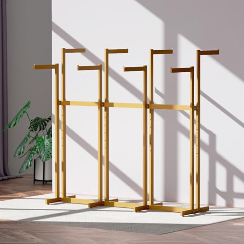 Retail Clothing Rack - for Hanging Clothes - Rolling Metal Garment Racks Heavy Duty, Gold Commercial Clothing Display Rack with Wheels, Tall Sturdy Stand Clothing Racking (8 Arm,Gold) - color: Gold, size: 8Arm