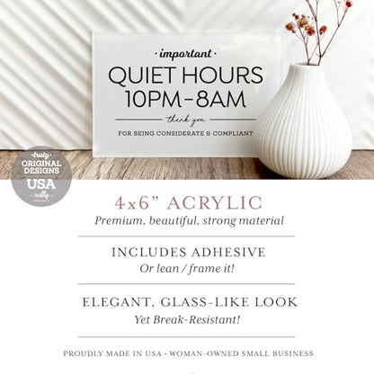 Reilly Originals 4x6 Inches, Quiet Hours Designer Sign ~ Ready to Stick ~ Premium Finish, Durable (1) (White) - color: White