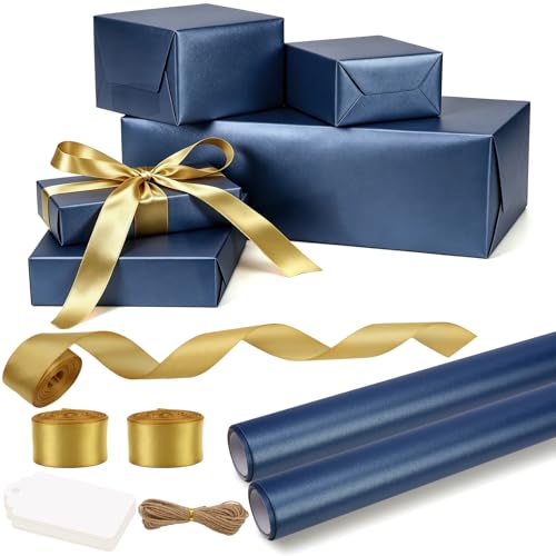 CORNER LACE Navy Blue Gift Wrapping Paper Set, Pearlescent Wrapping Paper - color: Navy Blue