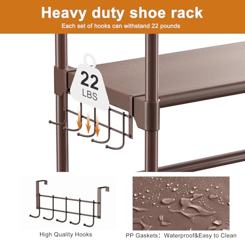 WOWLIVE 9 Tier 2-Column Shoe Rack, 30-35 Pairs Stackable Brown - color: Brown, size: 2 Row 9 Tier
