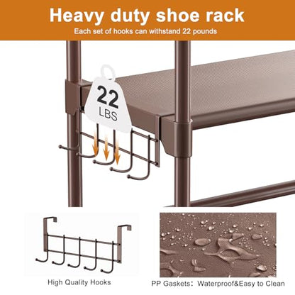 WOWLIVE 9 Tier 2-Column Shoe Rack, 30-35 Pairs Stackable Brown - color: Brown, size: 2 Row 9 Tier
