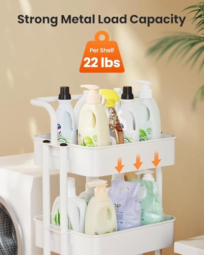 Pipishell Metal 4 Tier Rolling Cart with Handle & 2 Lockable Wheels, White - color: White, size: 4-Tier