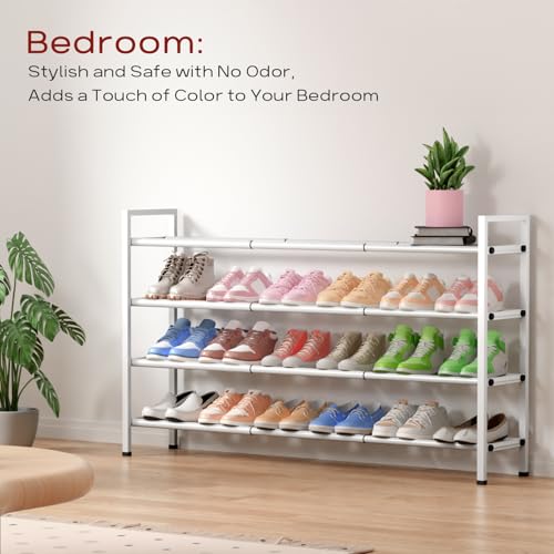 Bumusty 4 Tier Long Expandable Shoe Rack for Closet, White - color: White, size: 4-tier