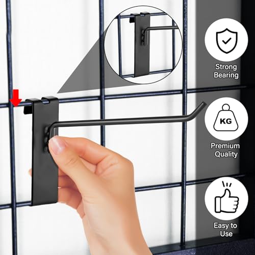 AccEncyc Gridwall Hooks - 4 Inch Heavy Duty Black Display Hooks for Grid Wall Panel Hanging (12Pcs) - size: 12Pcs