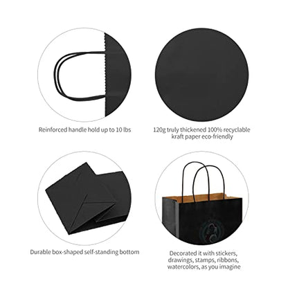Large Black Kraft Paper Gift Bags with Handles, 13x7x13 Inch, 100Pack - color: Black-100