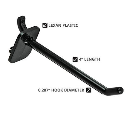 Azar Displays 800004-B Pack of 50 Black Pegboard Hooks (Also Available in White & Clear) - 4” Pegboard Hook Set (2” & 6” Pegboard J Hooks Also Available) - Polycarbonate Plastic Hooks for Retail - color: Black, size: 4 Inch