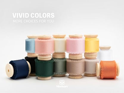 Vitalizart White Silk Satin Ribbon 1" x 15 Yds Wooden Spool Handmade Frayed - color: Off White