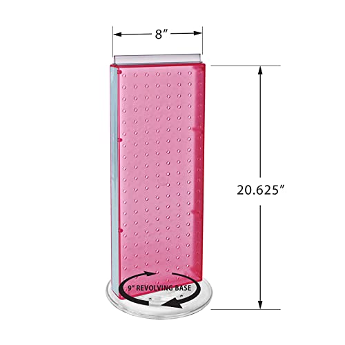 Azar Displays 700508-PNK-4C16 8-Inch W by 20-Inch H Revolving Black Pegboard Counter Display with 16-Pack of 4 inch Locking Hooks, Pink - color: Pink, style: Pegboard + Hooks