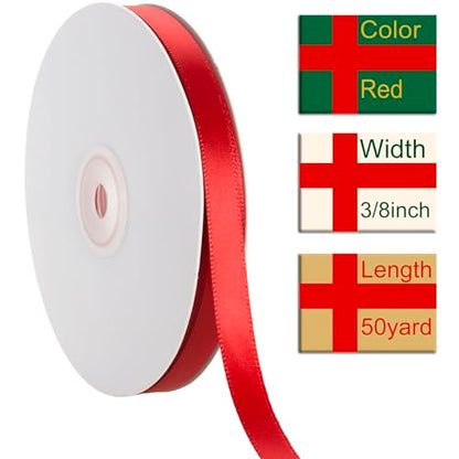 3/8 Inch Red Ribbon 50Yards – Perfect for Gift Wrapping - color: Red, size: 3/8"