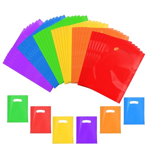 36 PCS Plastic Party Favor Small Gift Bags, 6"x8" Goodie Bags for Kids, Candy Treat Pouches Bulk with Handle for Kids' Birthday Party, Thanksgiving, Christmas, Halloween, 6 Colors - color: Multicolor-36PCS