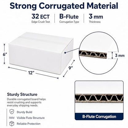 12x9x6 White Shipping Boxes, 25 Pack - size: 12x9x6 Inch