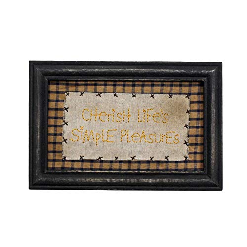 CVHOMEDECO. Primitives Antique Cherish Life's Simple Pleasures Stitchery Frame Wall Mounted Hanging Decor Art, 9 x 6 Inch - color: Cherish Life's Simple Pleasures