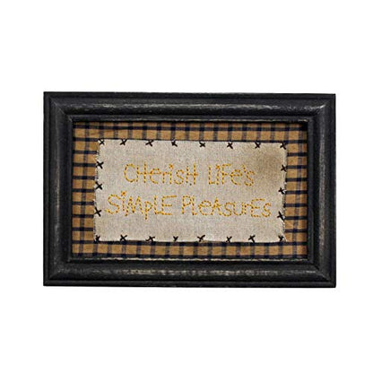 CVHOMEDECO. Primitives Antique Cherish Life's Simple Pleasures Stitchery Frame Wall Mounted Hanging Decor Art, 9 x 6 Inch - color: Cherish Life's Simple Pleasures