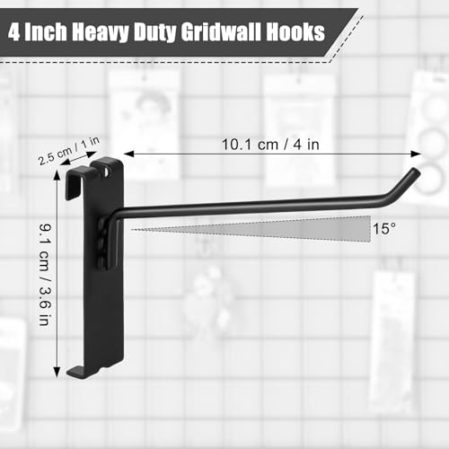 AccEncyc Gridwall Hooks - 4 Inch Heavy Duty Black Display Hooks for Grid Wall Panel Hanging (12Pcs) - size: 12Pcs