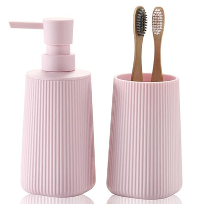 YAUKPH Bathroom Soap Dispenser and Toothbrush Holder Striped Pink - color: Striped Pink