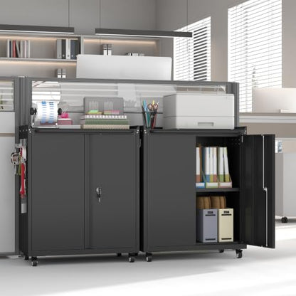 Metal Garage Storage Cabinet with Wheels, Lockable Rolling Tool Cabinet - color: Black, size: 26" W × 14" D × 31.88" H