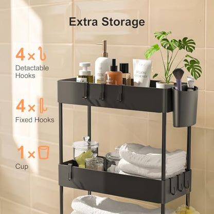 Pipishell 4 Tier Slim Storage Cart with Wheels, Laundry Cart, Black - color: Black, size: 4-Tier