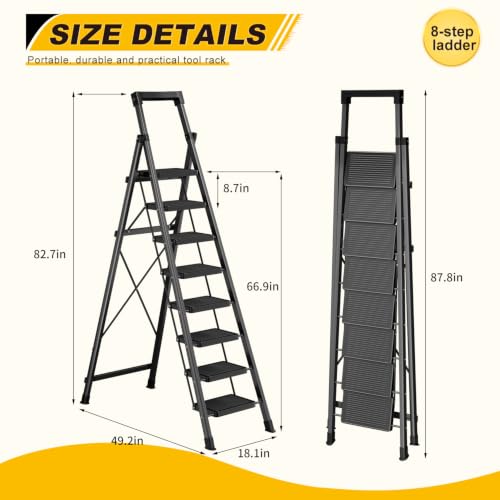 8 Step Ladder with Platform,Heavy Duty Folding Step Stool No Assembly - size: 8 Step Platform