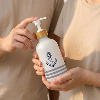 Nautical Soap Dispenser, Coastal Beach Glass Dish Soap Dispenser for Kitchen, Nautical Boat Anchor Ocean Refillable Handsoap Pump Bottle for Bathroom Countertop Kitchen - color: Nautical