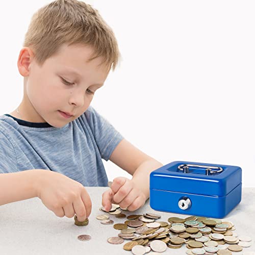 Decaller Mini Cash Box with Lock and Slot, Metal Coin Bank Piggy Bank for Adults & Kids, 4.9" x 3.7" x 2.3", Blue - color: Blue, size: X Small (4.9 Inch)