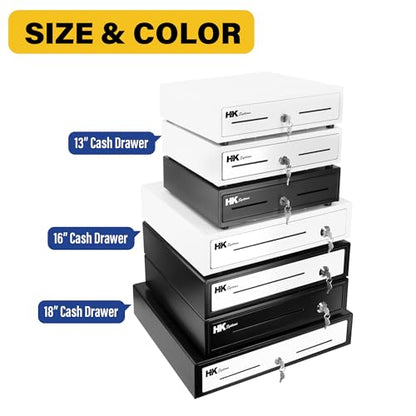 HK SYSTEMS 13inch Heavy Duty POS Cash Drawer with 4Bill/5Coin, Removable Coin Compartment, 24V, RJ11, Single Large Media Slot, Black - color: Black, size: 13inch