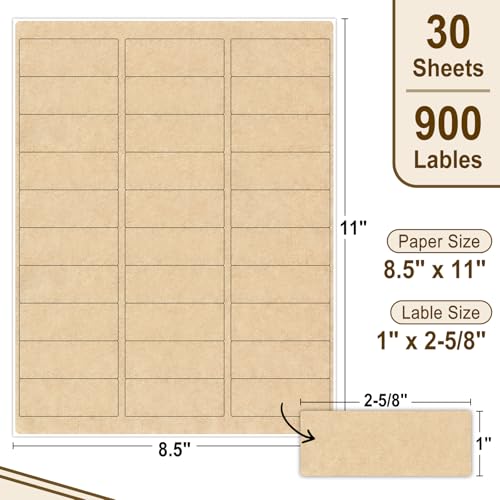 NATURALABEL Kraft Labels for Laser & Inkjet Printers, 1"x2-5/8", 30 Sheets
