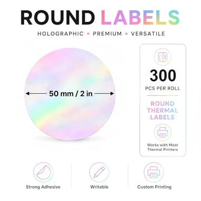 Round Holographic Pink Thermal Labels 2 Inch Vinyl Stickers 300 PCS - color: Holographic Pink, size: 2 × 2 Inch