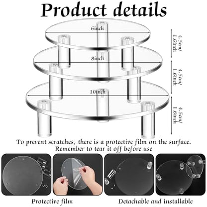 Lineshading 3 Pcs Round Acrylic Riser, Clear Round Display Stands - size: 6'',8'',10'', style: Round