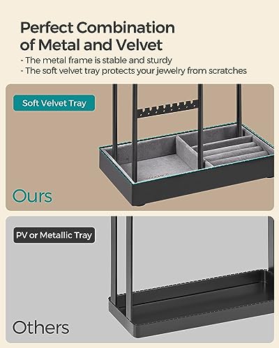 SONGMICS Jewelry Holder, Display Stand, Metal Frame, Velvet Tray - color: Ink Black, size: 4.5"D x 7.7"W x 12.1"H