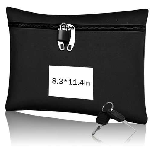 Money Bag with Zipper Lock for Cash, Black, 11.4x8.3in - color: white