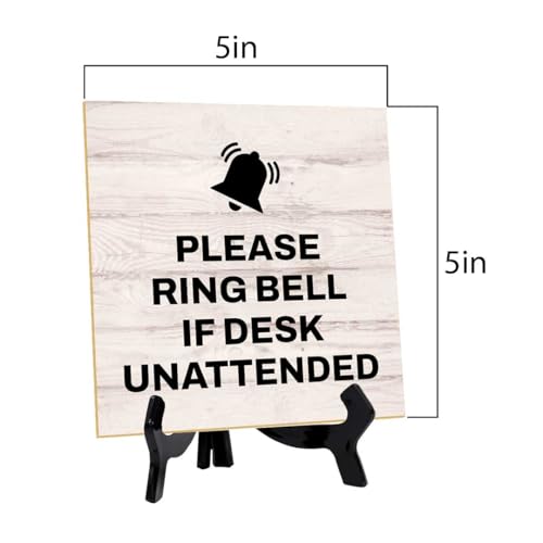 Please Ring Bell If Desk Unattended 5"x 5" Square Table Sign With Acrylic Easel | General Office Notices & Business Table Signs - color: Please Ring Bell