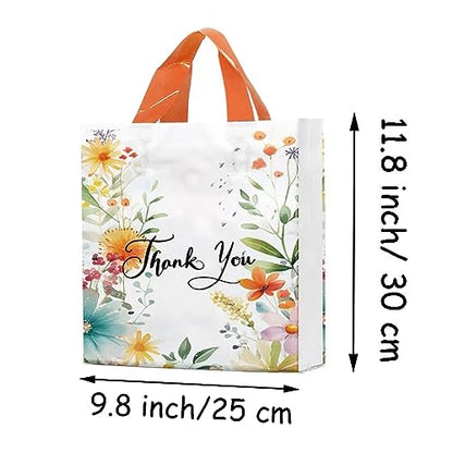 50 Count 9.8'' x 11.8'' Plastic Merchandise Thank You Bags, Retail Bags with Handle for Customers Parties Favors Goodies - Flower 1 - color: White