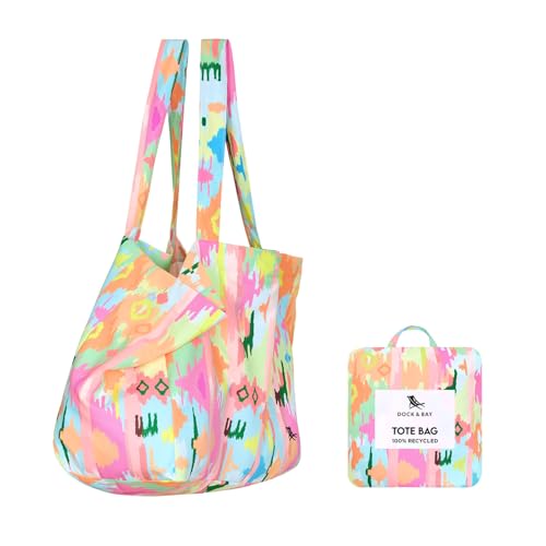 Dock & Bay Everyday Beach Tote Bag - Reusable Carrier Bag for Daily Use - Carries Up to 10kg - 100% Recycled Materials - color: Ibiza Glow