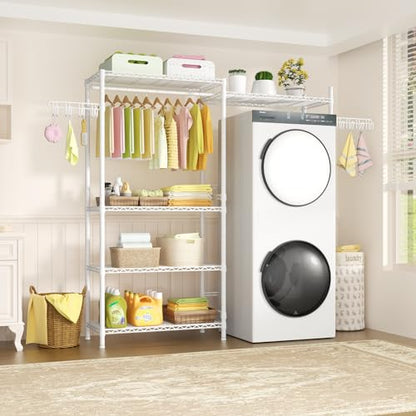 Ulif U6 Clothes Drying Rack, 5-Tier Over Washer and Dryer Shelves - color: White, size: Large: 65.3”W x 13.4”D x 77.5”H