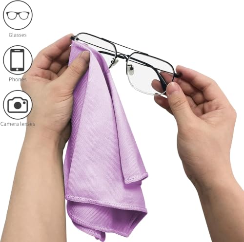 Puomue 6 Pack Microfiber Glass Cleaning Cloth, 16 Inch x 16 Inch, Lint Free Quickly Clean Window, Glasses, Windshields, Mirrors, and Stainless Steel, Pink - color: Pink