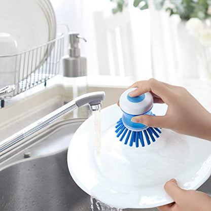 Dish Brush with Soap Dispenser, Stiff Bristles Dish Scrubber for Pots, Pans & Sink Cleaning, 2 Pack - color: Blue