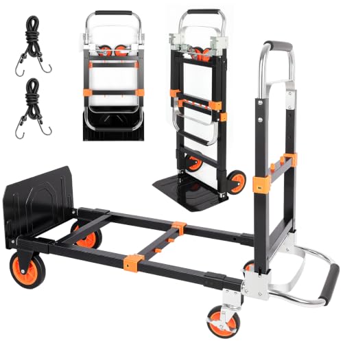 Folding Hand Truck Dolly Cart with Wheels, 500lb Load, Black Orange - color: Black+orange