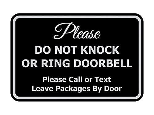 Signs ByLITA Classic Framed Please Do Not Knock Or Ring Doorbell Wall or Door Sign - Easy Installation | Mail Delivery Instruction | Do Not Disturb (Black/Silver) - Small 1 Pack - color: Black / Silver, size: 4 x 6" - Small (1 Pack)