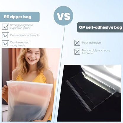 12x14 Inch Frosted Zipper Poly Bags for Clothing 50Pcs No Vent Holes - size: 50Pcs-12x14 Inch(Medium)