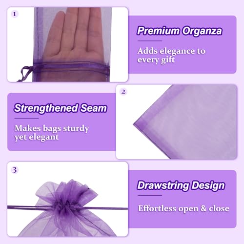 Crweety 50Pcs Organza Bags 3x4, Purple Small Mesh Gift Bags Drawstring Bulk - color: Purple