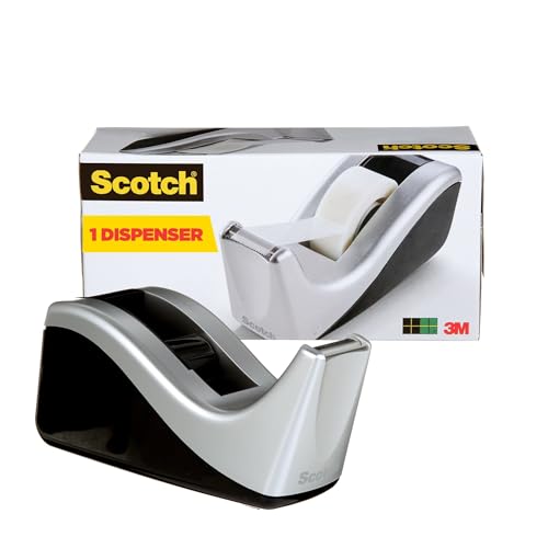 Scotch Desktop Tape Dispenser, Silvertech Two-Tone (C60-ST) - size: 1 Count (Pack of 1)