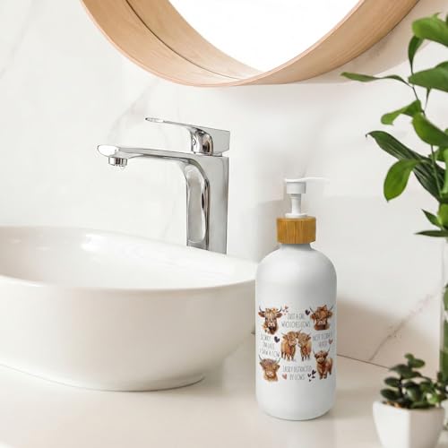 Highland Cow Soap Dispenser, Just a Girl Who Loves Cows Glass Dish Soap Dispenser for Kitchen, Highland Cow Lover Gifts Refillable Handsoap Pump Bottle for Bathroom Countertop - color: Just a Girl