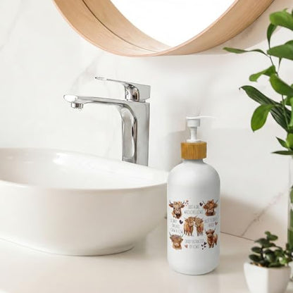 Highland Cow Soap Dispenser, Just a Girl Who Loves Cows Glass Dish Soap Dispenser for Kitchen, Highland Cow Lover Gifts Refillable Handsoap Pump Bottle for Bathroom Countertop - color: Just a Girl