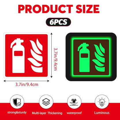 Fire Extinguisher Inside Sign Stickers,6 Pack Small Glow In The Dark - color: Fire Extinguisher 570