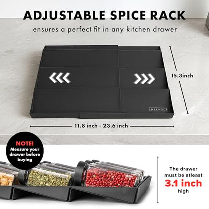EDELHAUS Spice Drawer Organizer, Expandable Spice Rack for Drawer Black - color: Plastic Black