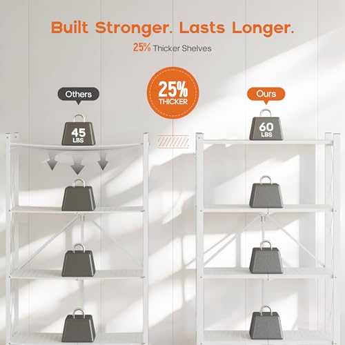 Fenbeli 5-Tier Folding Metal Storage Shelves with Wheels, 750 lb Capacity - color: White, size: 5 Tier