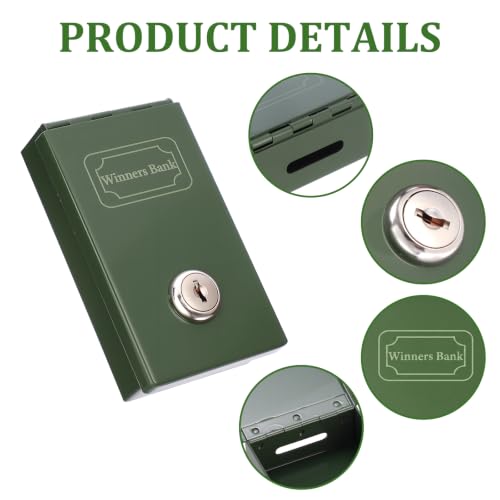 Metal Box for Gambler, Winners Bank Casino Box with Slot and Key - color: Green